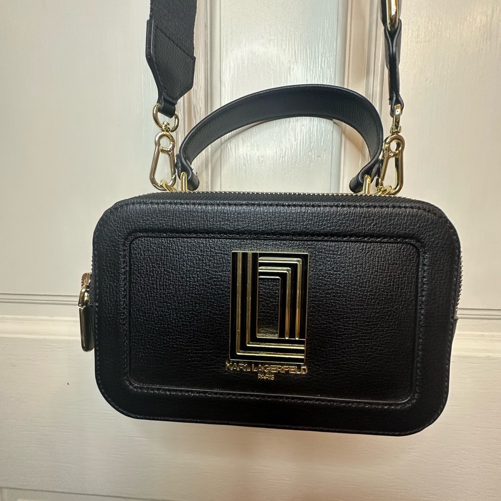 Karl Lagerfeld Black Simone Crossbody Bag with Gold Accents